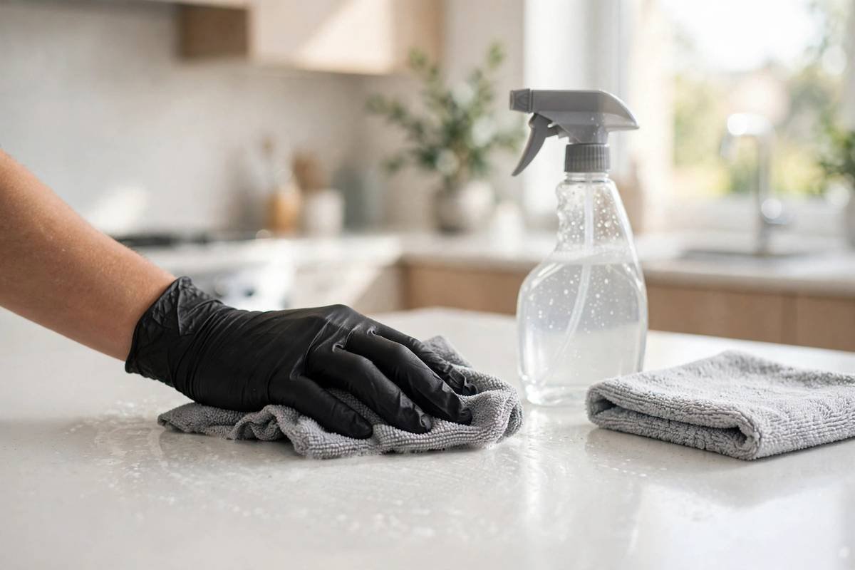 Illustrative close-up of cleaning a counter