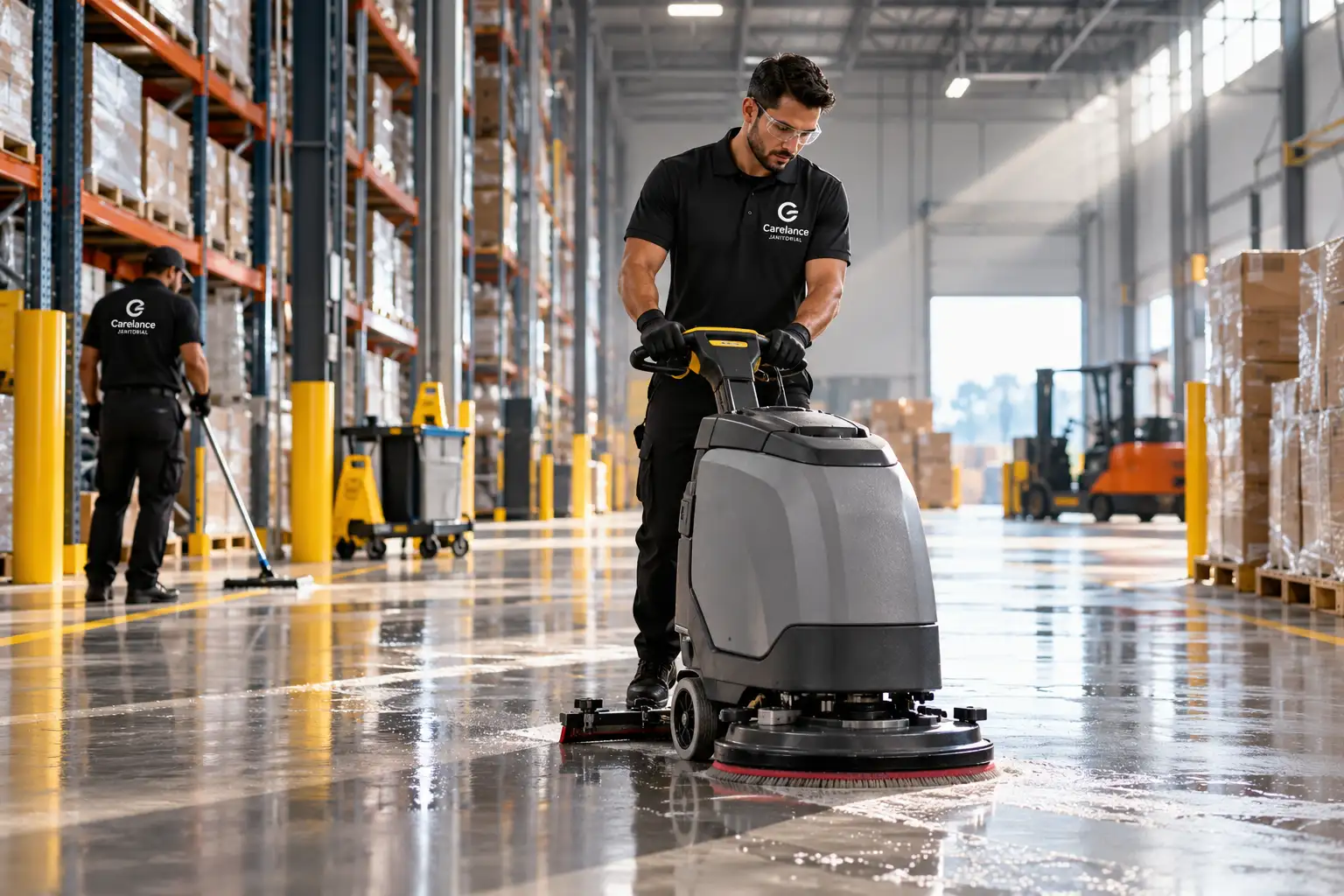 warehouse floor scrubbing